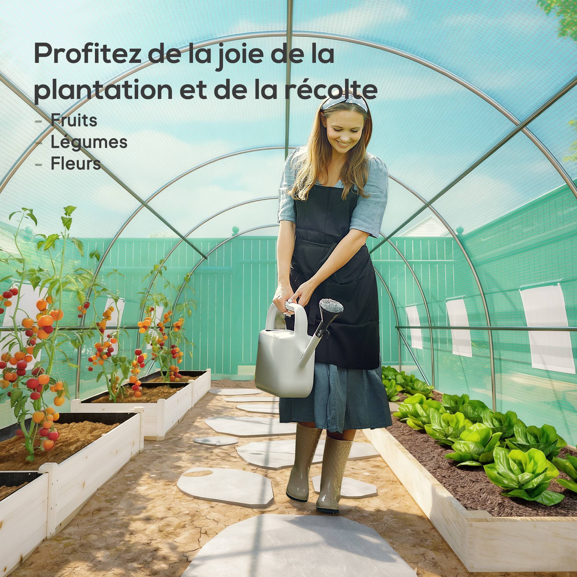 Serre de Jardin Tunnel en Métal Vert - Image 9