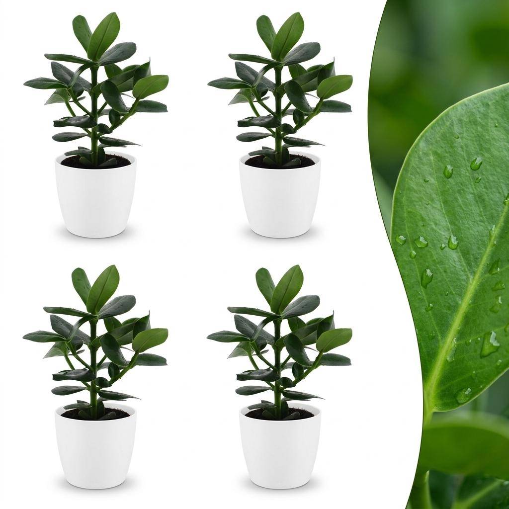 La Green Touch - Clusia rosea Princess - Arbre autographe - Lot de 4 plantes - Avec cache-pot blanc - Pot Ø12 cm, H 40 cm - Image 1