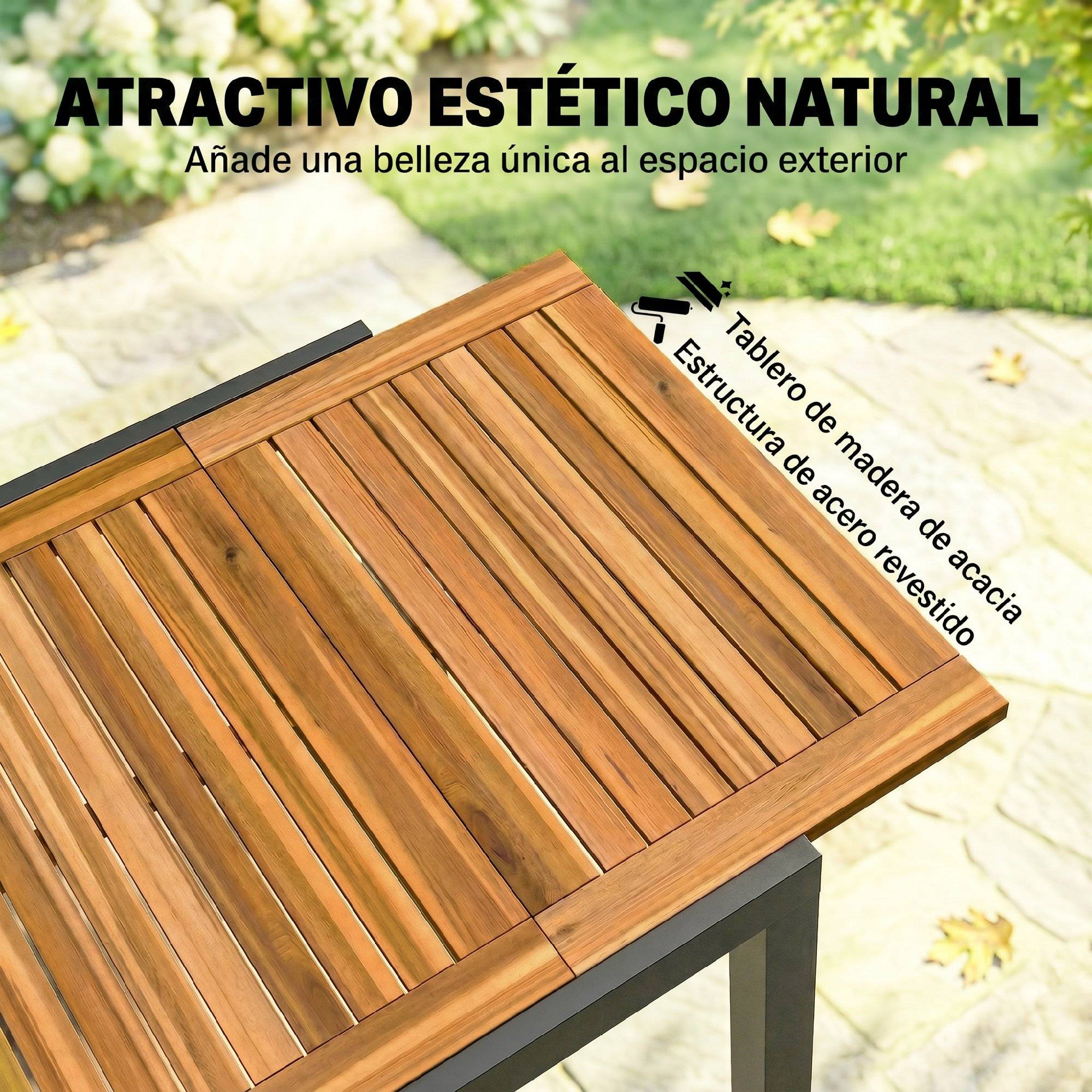 Table de jardin extensible acier et bois acacia naturel pour 4-6 personnes - ComfortXL Outdoor Living - Image 8