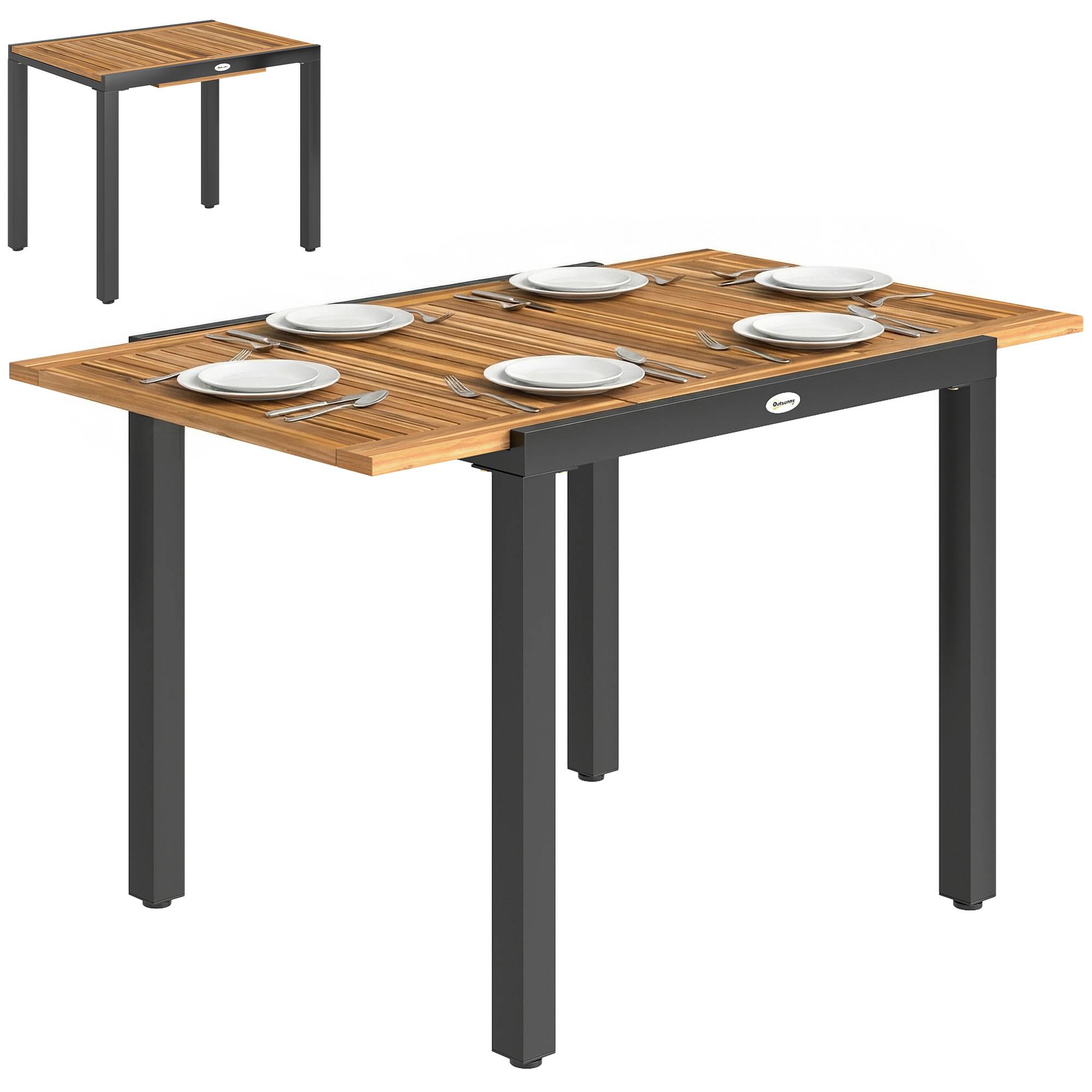 Table de jardin extensible acier et bois acacia naturel pour 4-6 personnes - ComfortXL Outdoor Living - Image 1