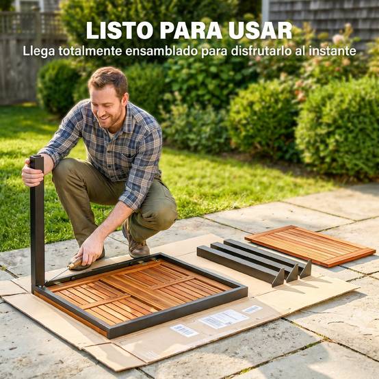 Table de jardin extensible acier et bois acacia naturel pour 4-6 personnes - ComfortXL Outdoor Living - Image 7