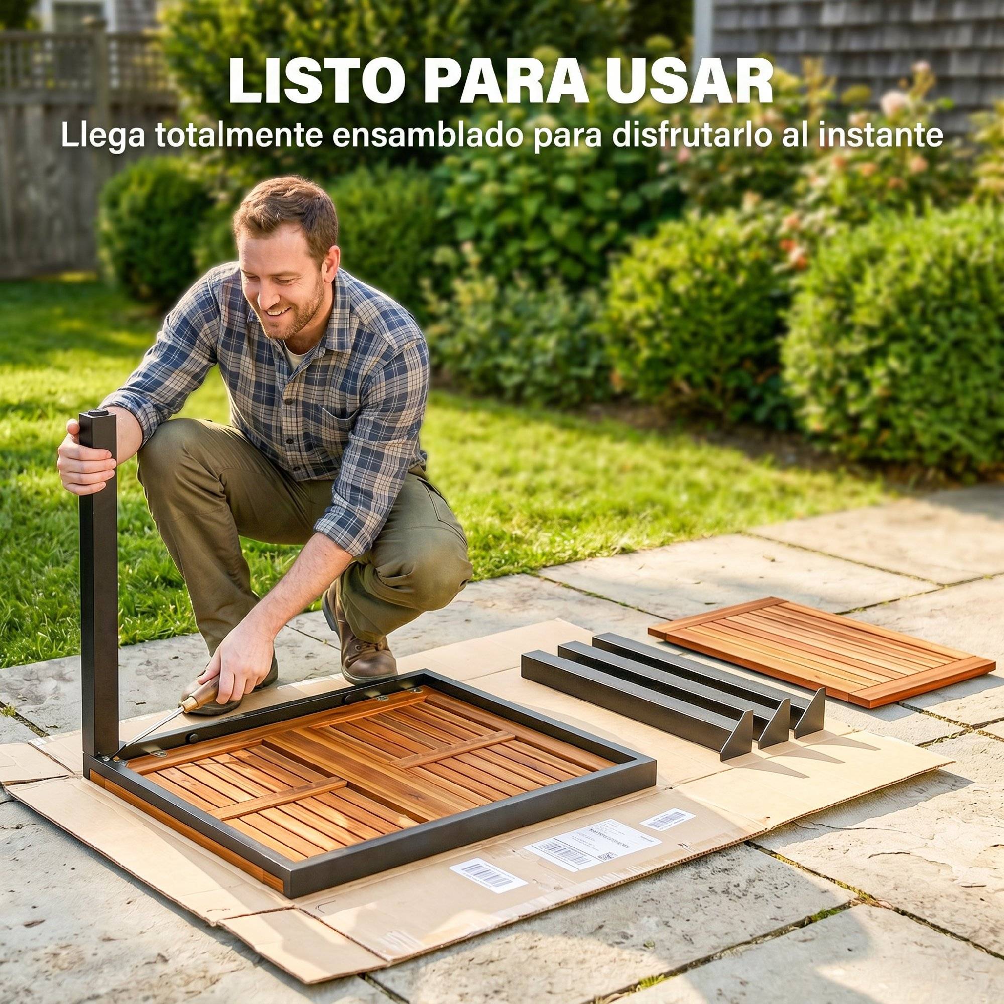 Table de jardin extensible acier et bois acacia naturel pour 4-6 personnes - ComfortXL Outdoor Living - Image 7