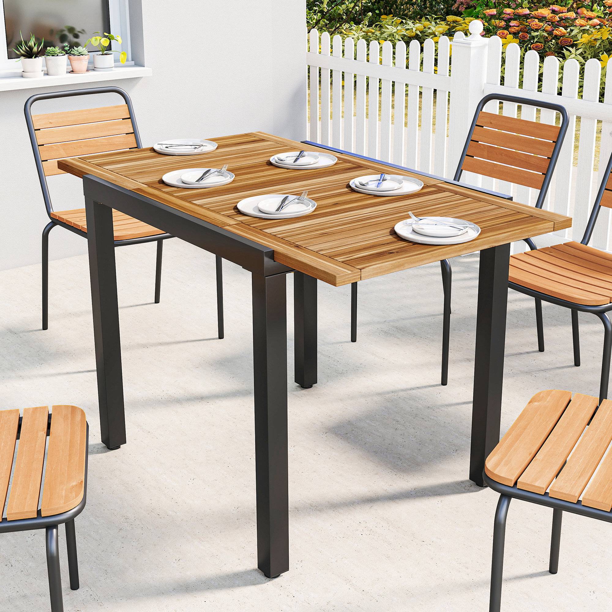 Table de jardin extensible acier et bois acacia naturel pour 4-6 personnes - ComfortXL Outdoor Living - Image 3