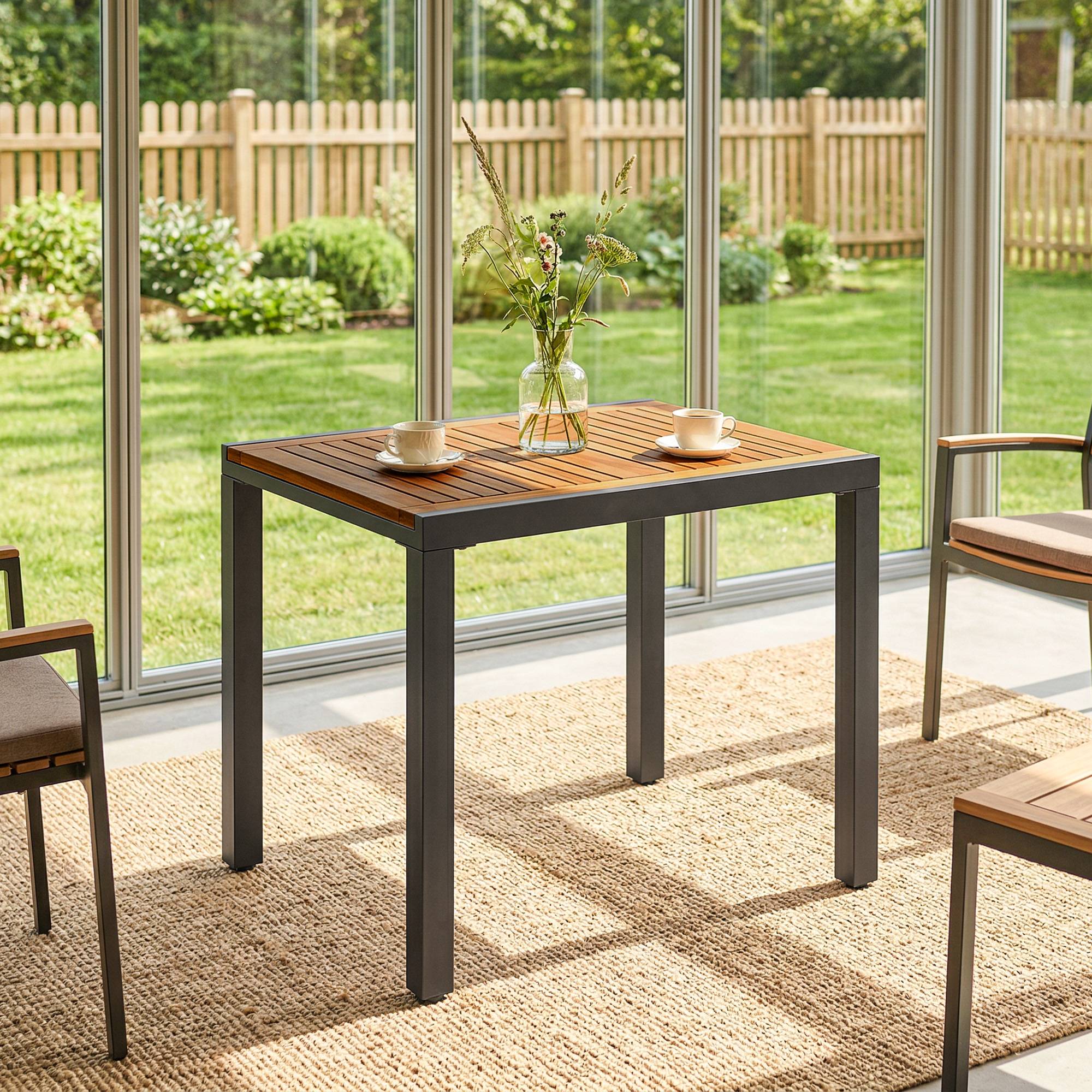 Table de jardin extensible acier et bois acacia naturel pour 4-6 personnes - ComfortXL Outdoor Living - Image 10