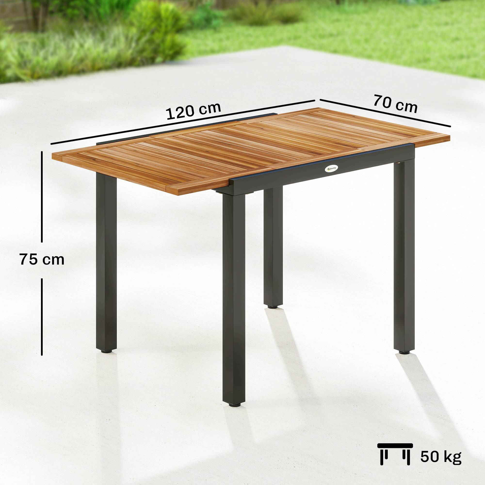 Table de jardin extensible acier et bois acacia naturel pour 4-6 personnes - ComfortXL Outdoor Living - Image 5