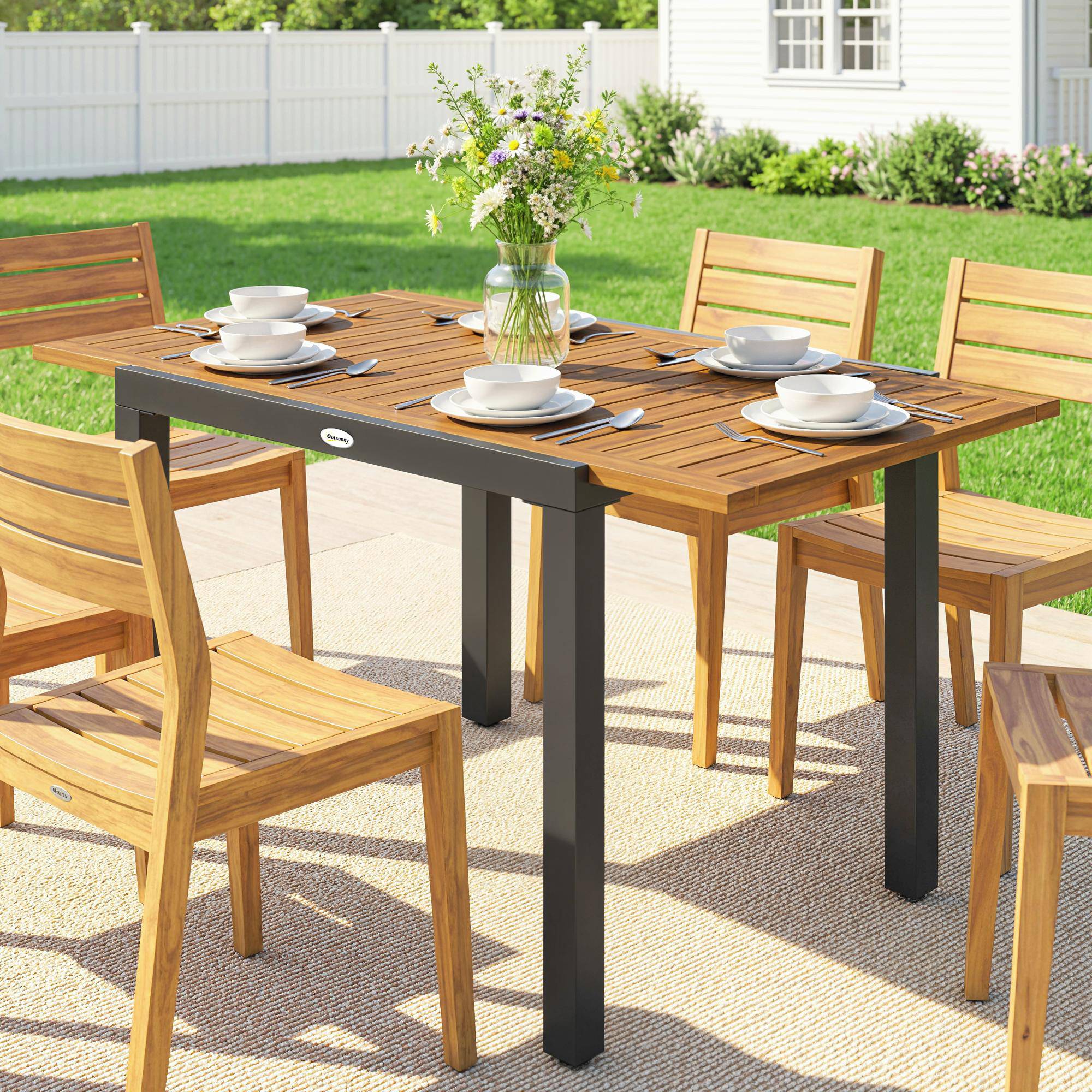 Table de jardin extensible acier et bois acacia naturel pour 4-6 personnes - ComfortXL Outdoor Living - Image 4