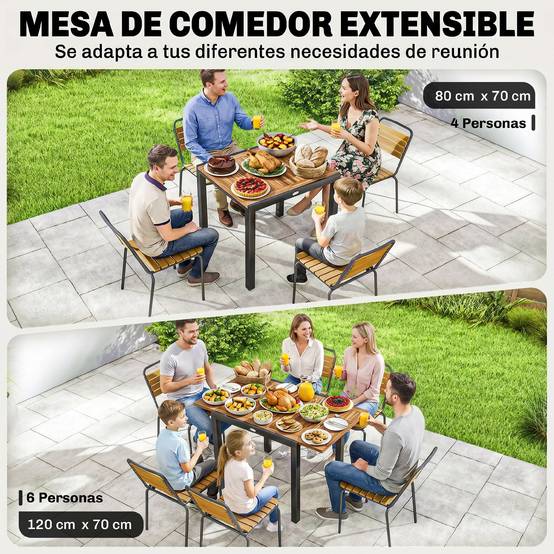 Table de jardin extensible acier et bois acacia naturel pour 4-6 personnes - ComfortXL Outdoor Living - Image 6