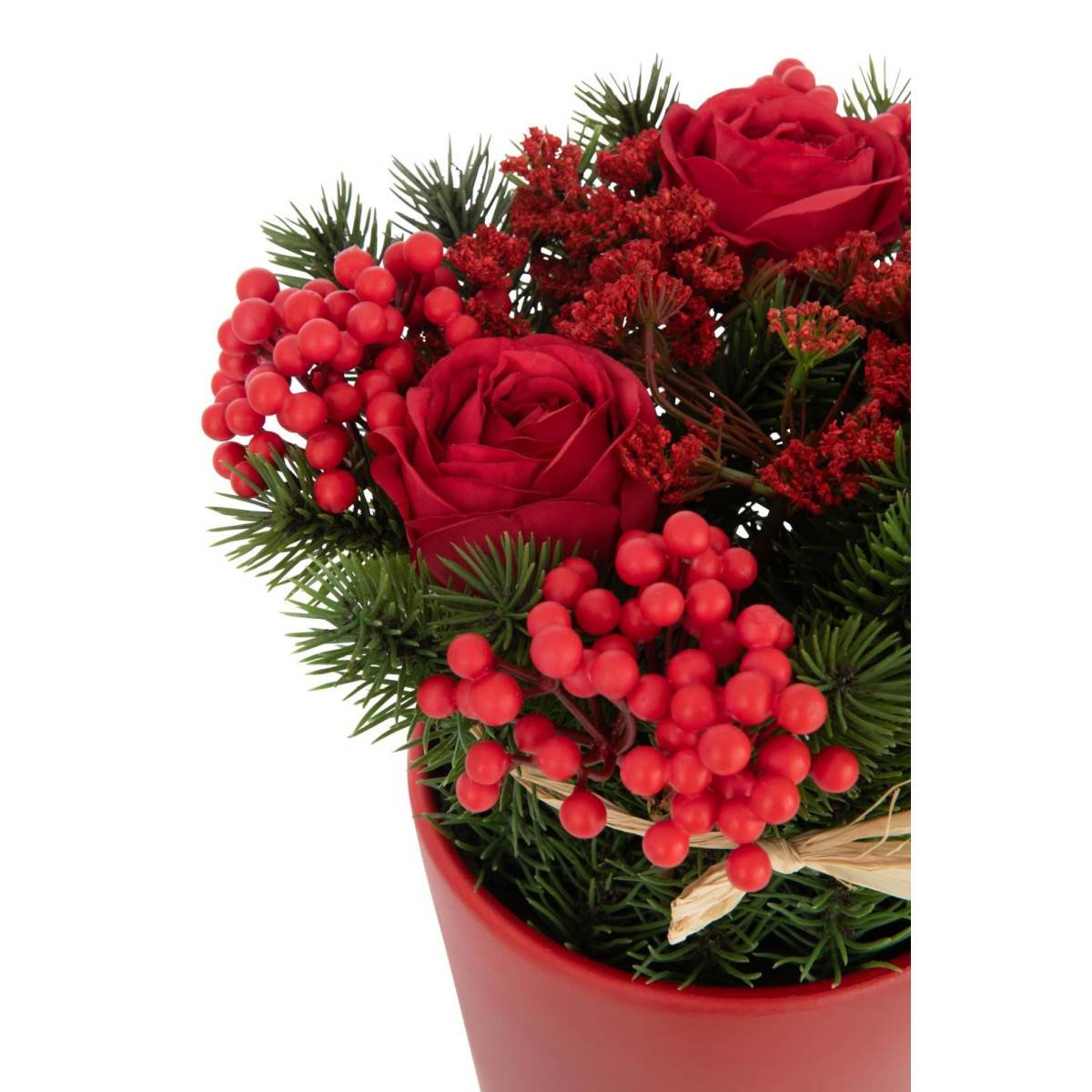 Composition Florale Pot "Roses & Baies" 25cm Rouge - Image 2