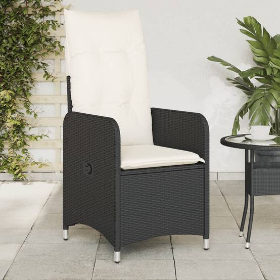 Chaise Inclinable de Jardin avec Coussins Noir Résine Tressée 54.5 x 58.5 x 92 cm, Poids :10.2kg - PANGIVO - Image 1
