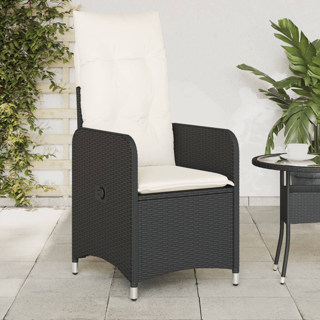 Chaise Inclinable de Jardin avec Coussins Noir Résine Tressée 54.5 x 58.5 x 92 cm, Poids :10.2kg - PANGIVO
