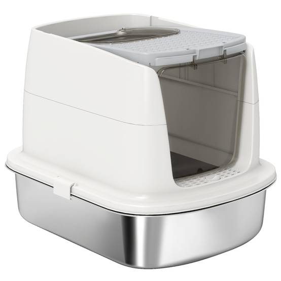Maison Toilette Chat Inox Fermée Anti-Odeur Double Sortie Blanc - ComfortXL Pet Living - Image 2