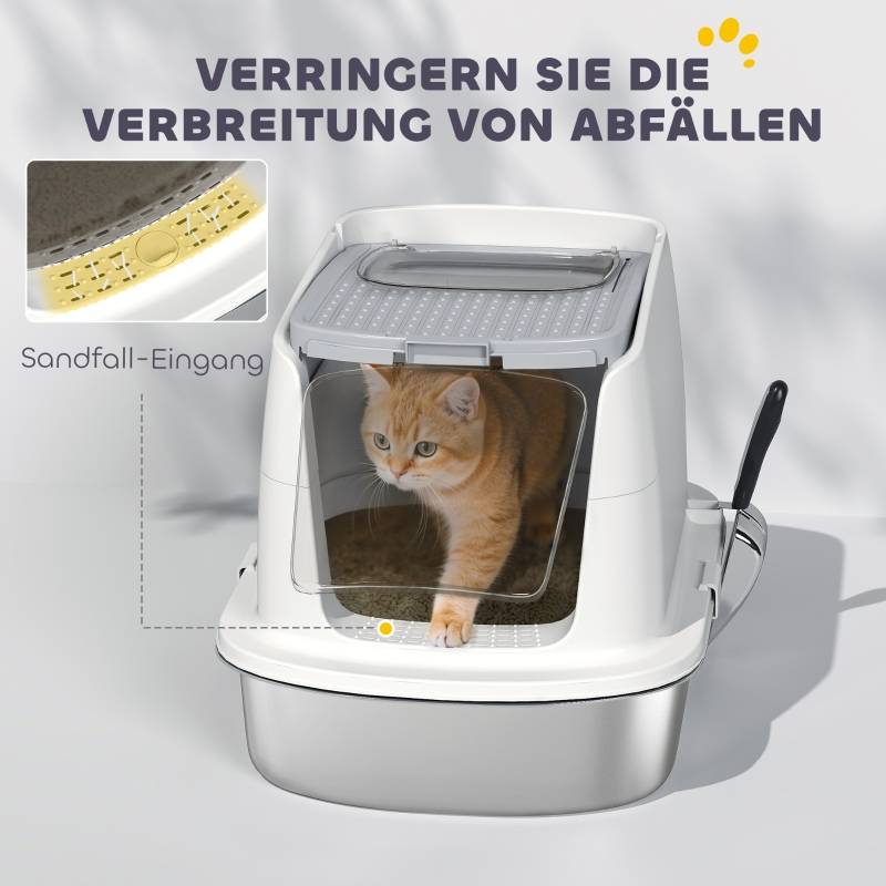 Maison Toilette Chat Inox Fermée Anti-Odeur Double Sortie Blanc - ComfortXL Pet Living - Image 6