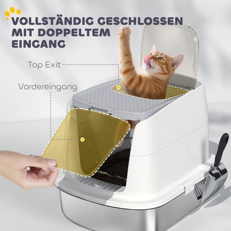Maison Toilette Chat Inox Fermée Anti-Odeur Double Sortie Blanc - ComfortXL Pet Living - Image 5