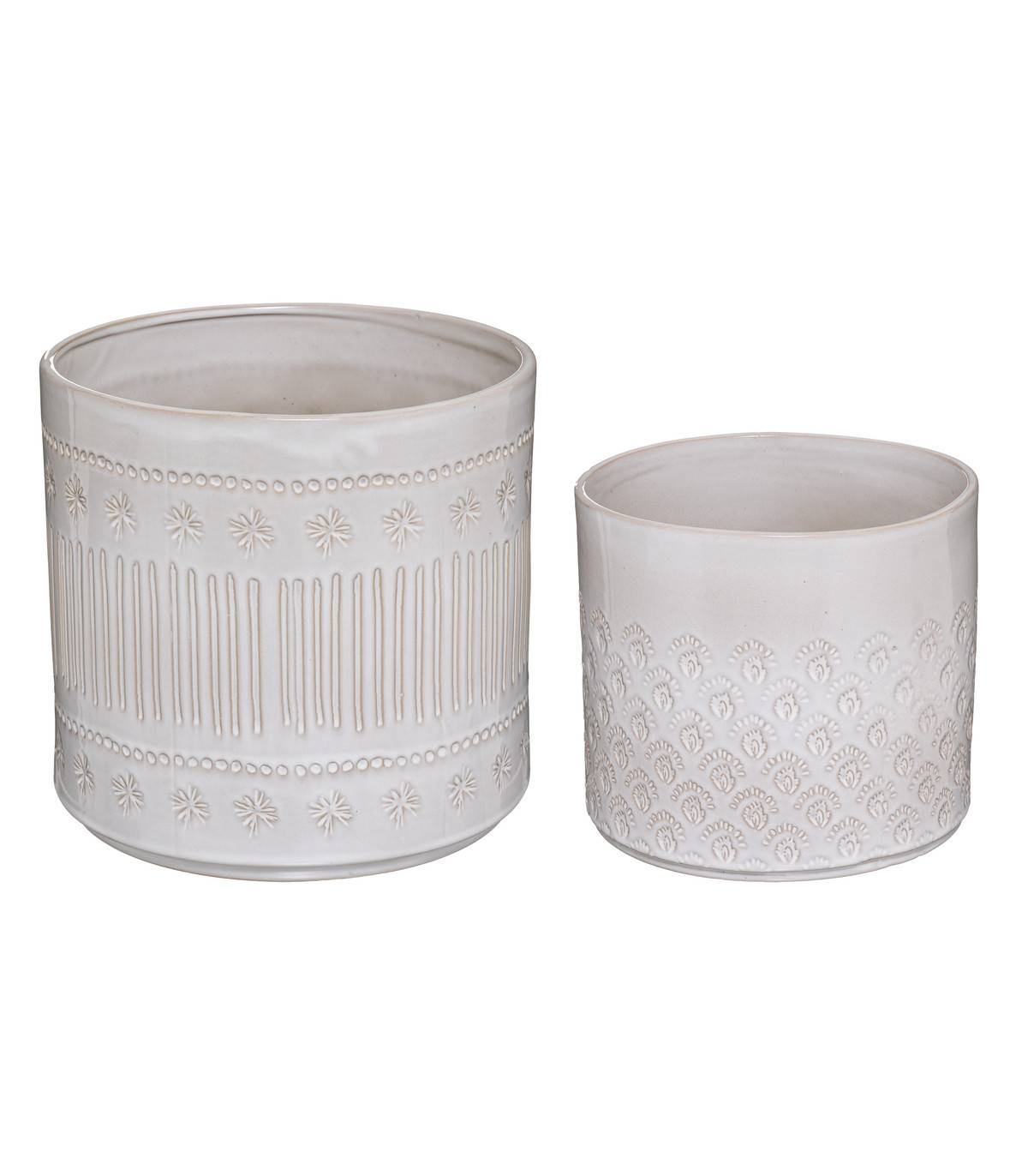 Set de 2 Pots en Céramique Ivoire décorée D 25 cm et D 20 cm - Imagen 1