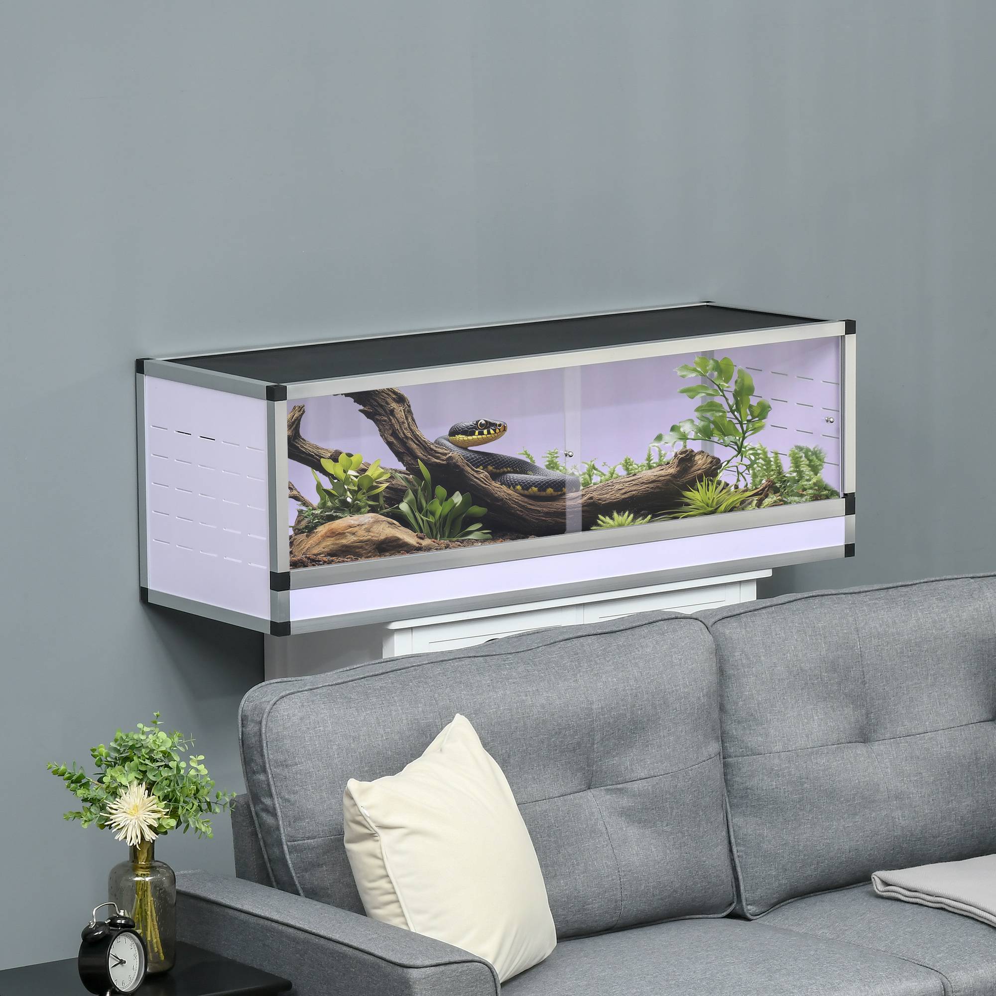 Terrarium pour reptiles, terrarium en acrylique avec mangeoire, 120 x 40 x 40 cm, pour amphibiens, insectes, escargots, araignées sauteuses - Image 3