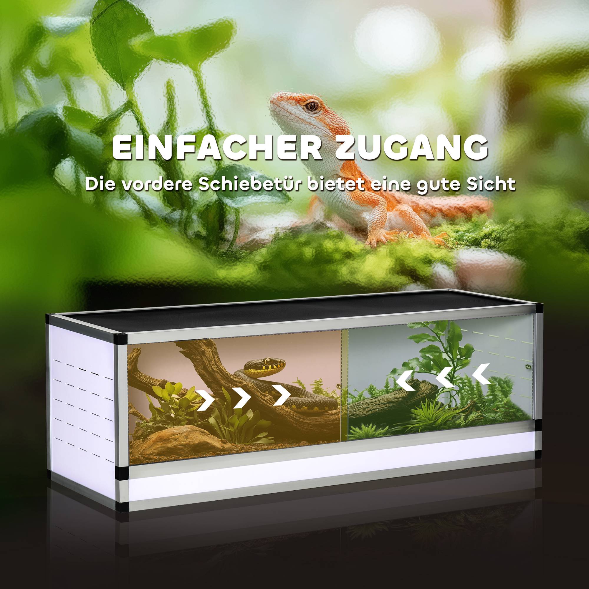 Terrarium pour reptiles, terrarium en acrylique avec mangeoire, 120 x 40 x 40 cm, pour amphibiens, insectes, escargots, araignées sauteuses - Image 6