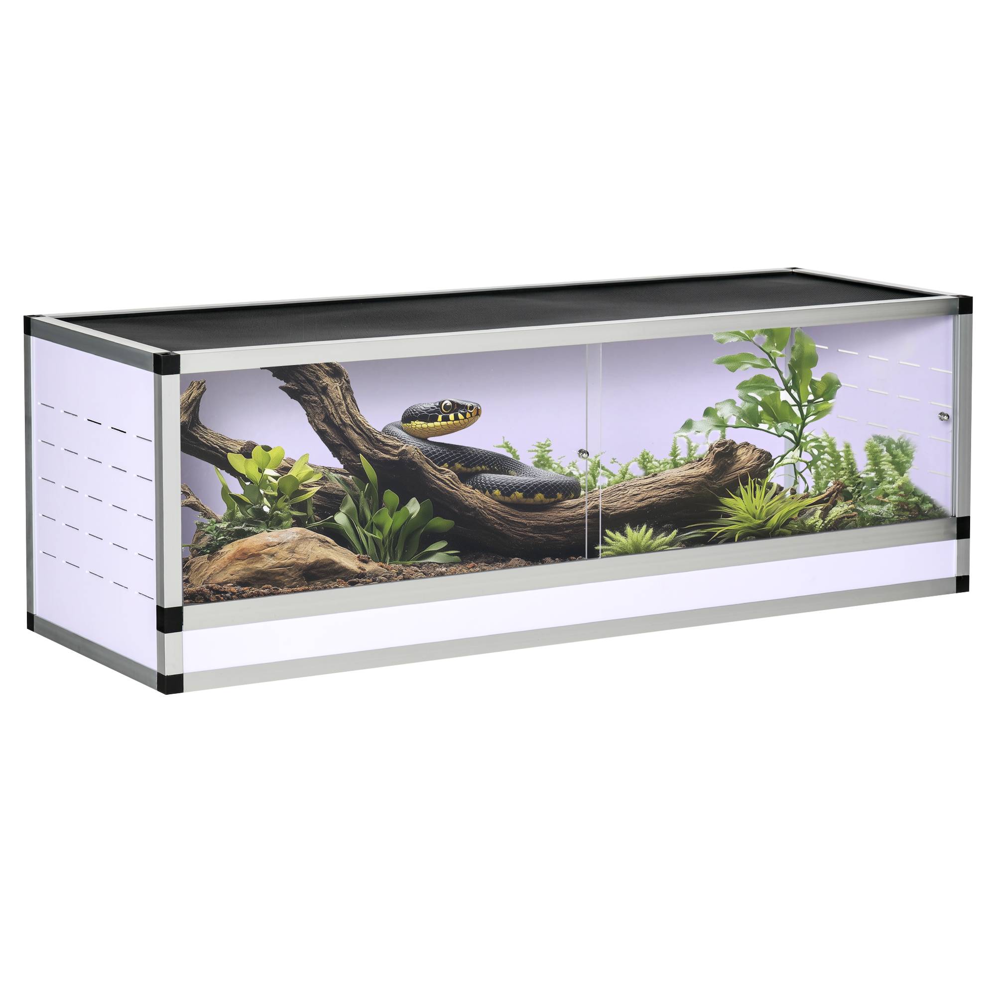 Terrarium pour reptiles, terrarium en acrylique avec mangeoire, 120 x 40 x 40 cm, pour amphibiens, insectes, escargots, araignées sauteuses - Image 1