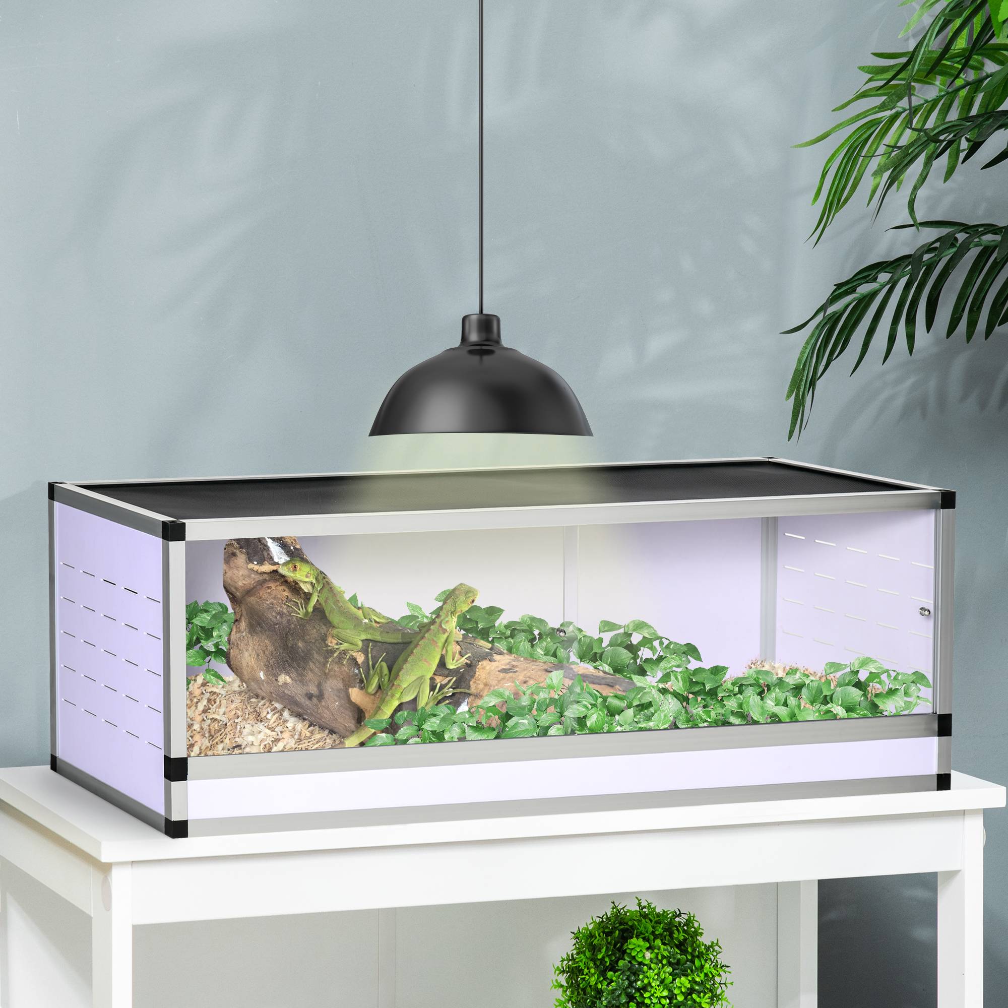 Terrarium pour reptiles, terrarium en acrylique avec mangeoire, 120 x 40 x 40 cm, pour amphibiens, insectes, escargots, araignées sauteuses - Image 4