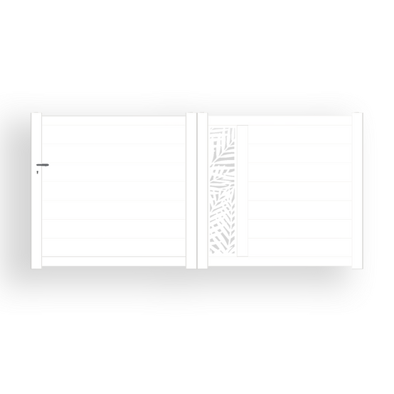 Portail alu coulissant découpe laser en kit dim. L.3500 (entre piliers) X H.1500 mm Blanc (RAL 9010)