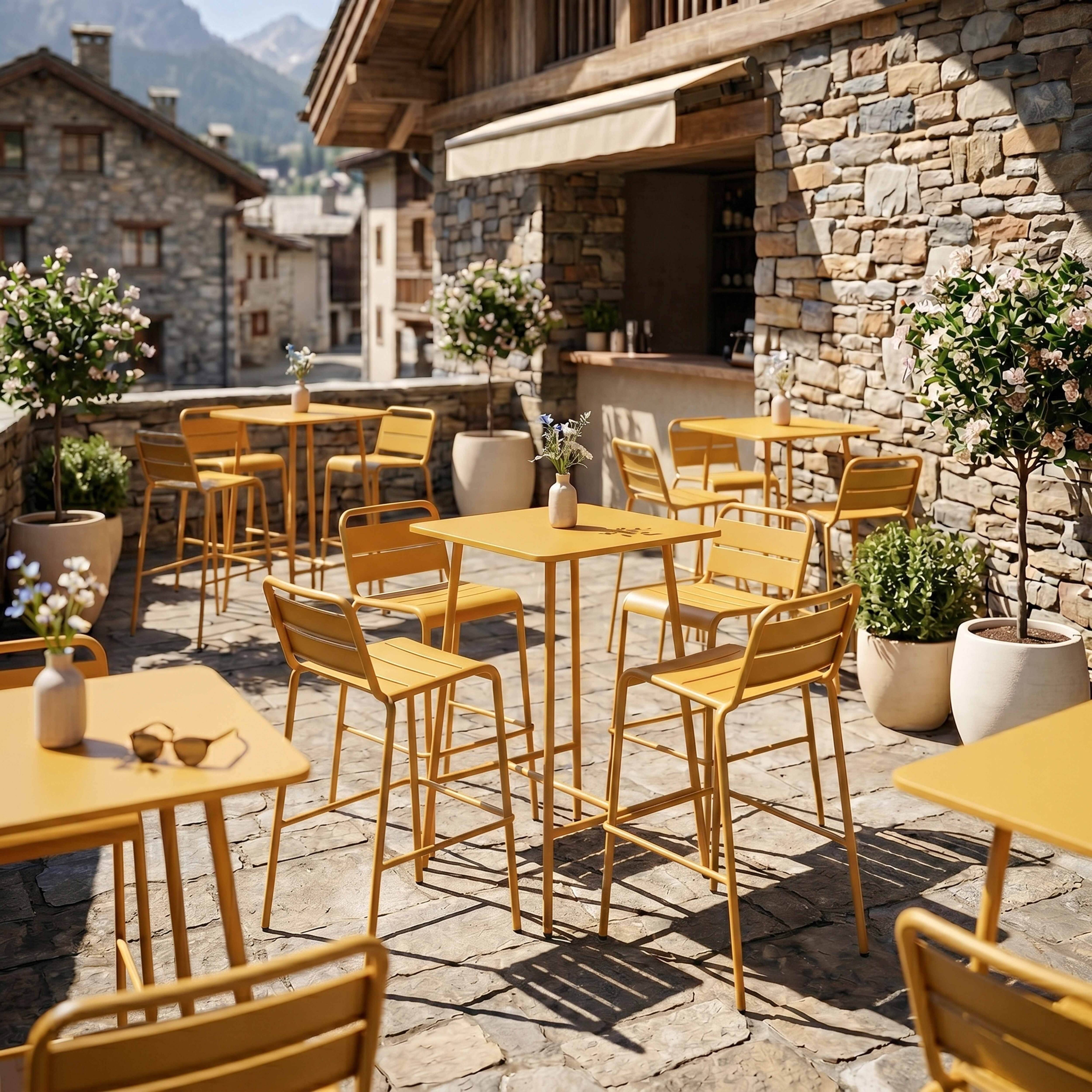 Oviala - Table haute de jardin carrée en acier jaune Palavas - Oviala - Imagen 4