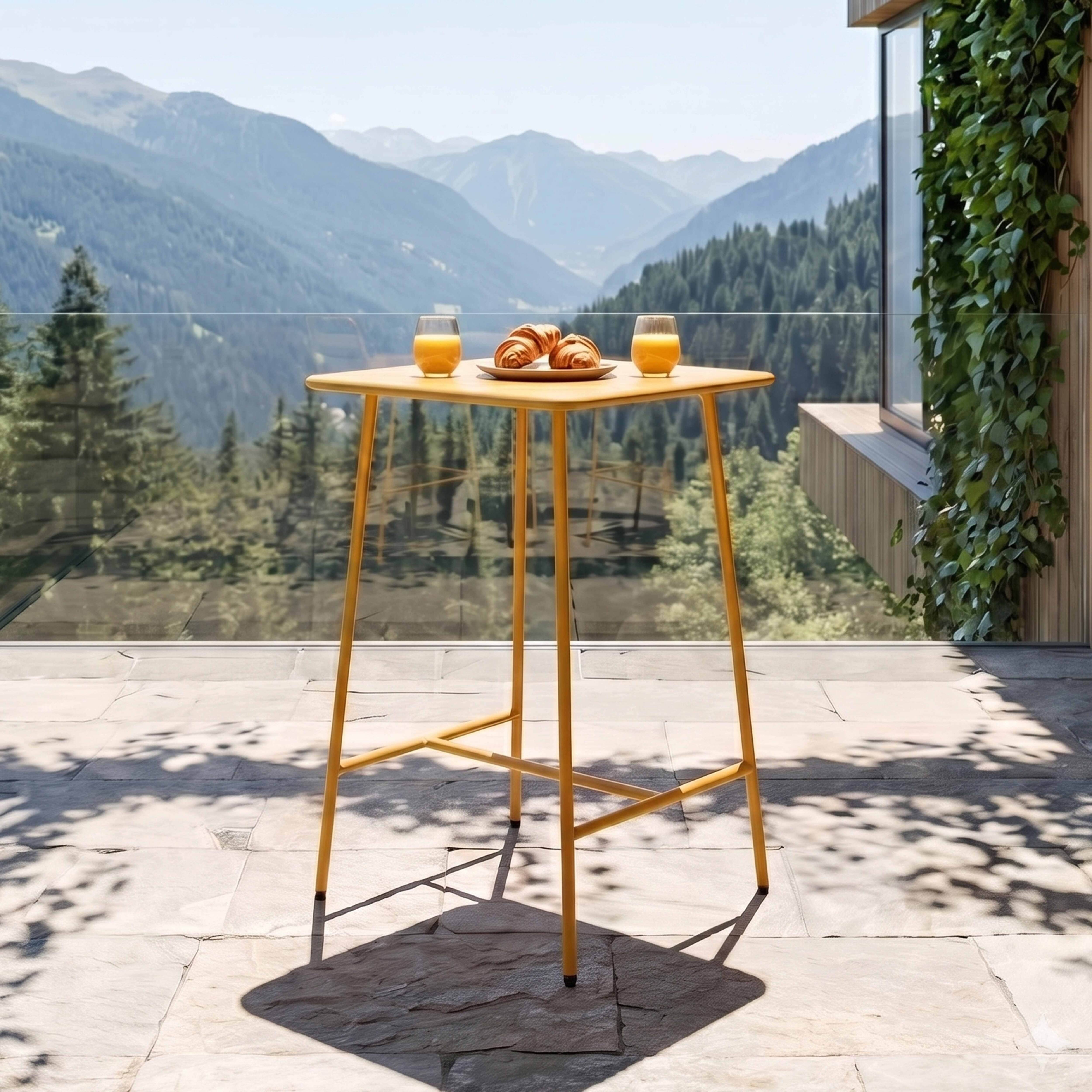 Oviala - Table haute de jardin carrée en acier jaune Palavas - Oviala - Imagen 2