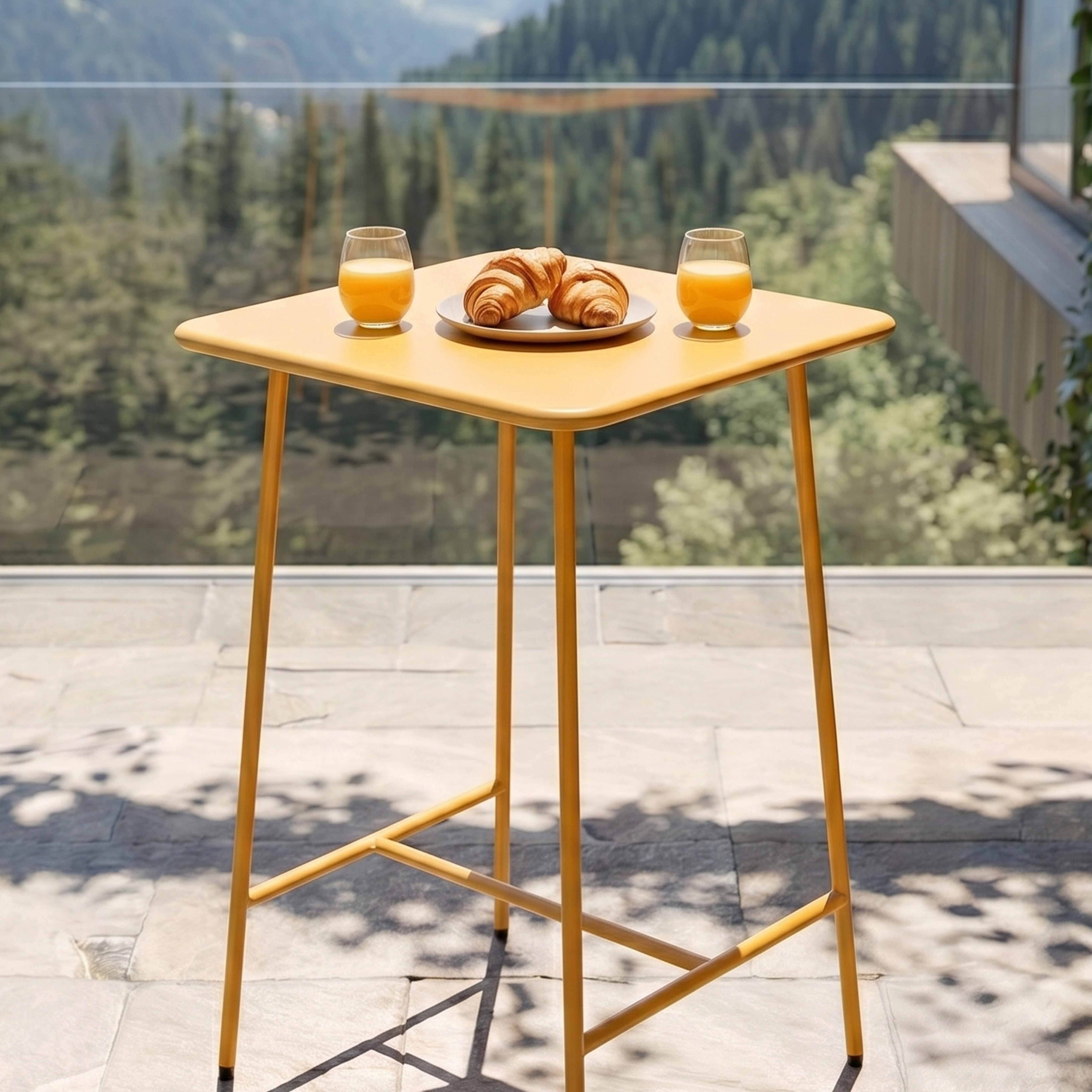 Oviala - Table haute de jardin carrée en acier jaune Palavas - Oviala - Imagen 3
