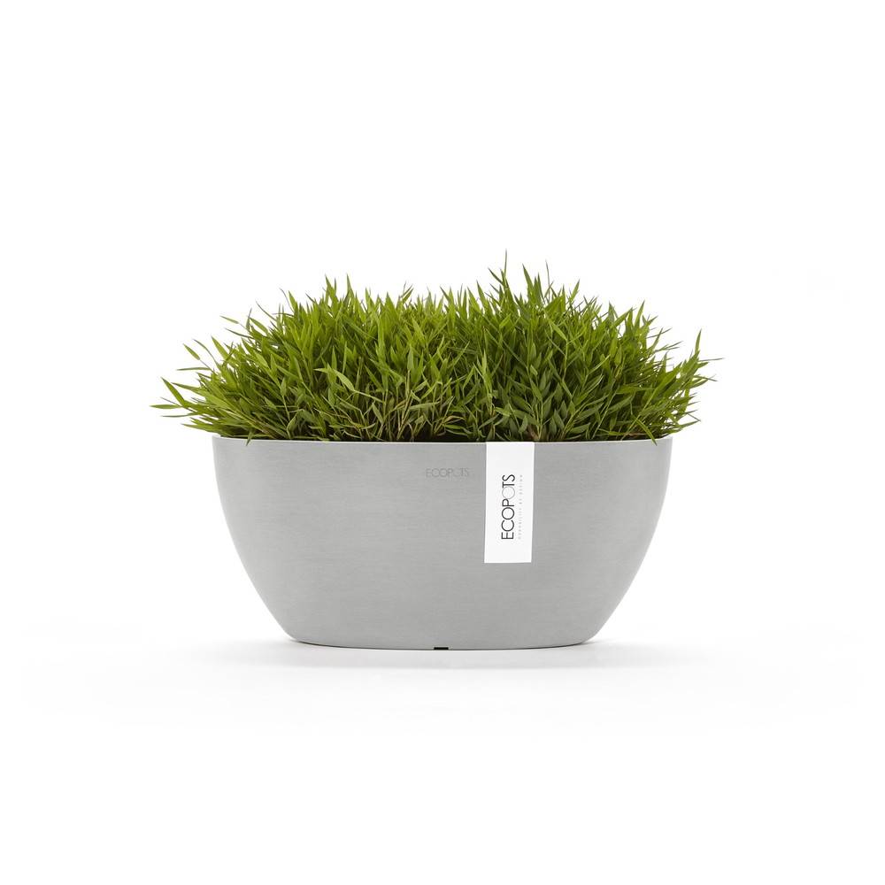 Ecopots - Pot Ovale Sofia 30 Blanc Gris + réservoir d'eau - 30 x 13 x H. 13,5 cm - 2,7 L ECOPOTS - Imagen 1