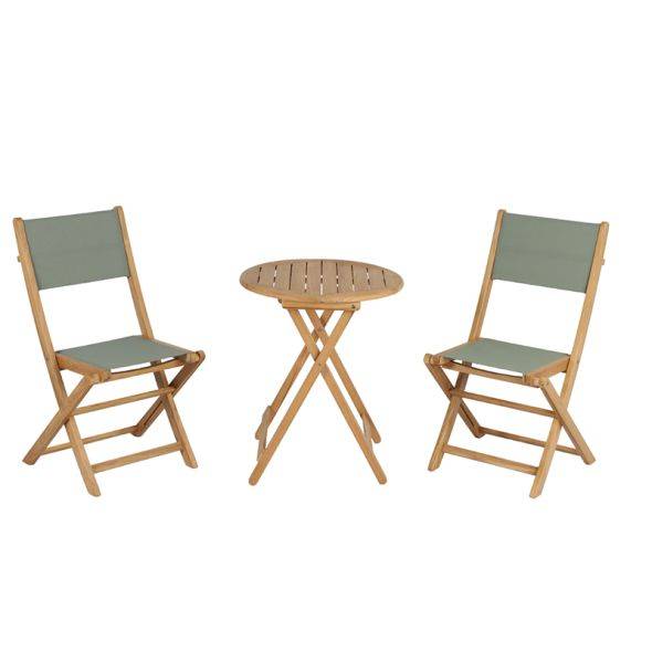 Ensemble table et chaises SAFARI 2 places en bois teck FSC Beau Rivage - Image 1