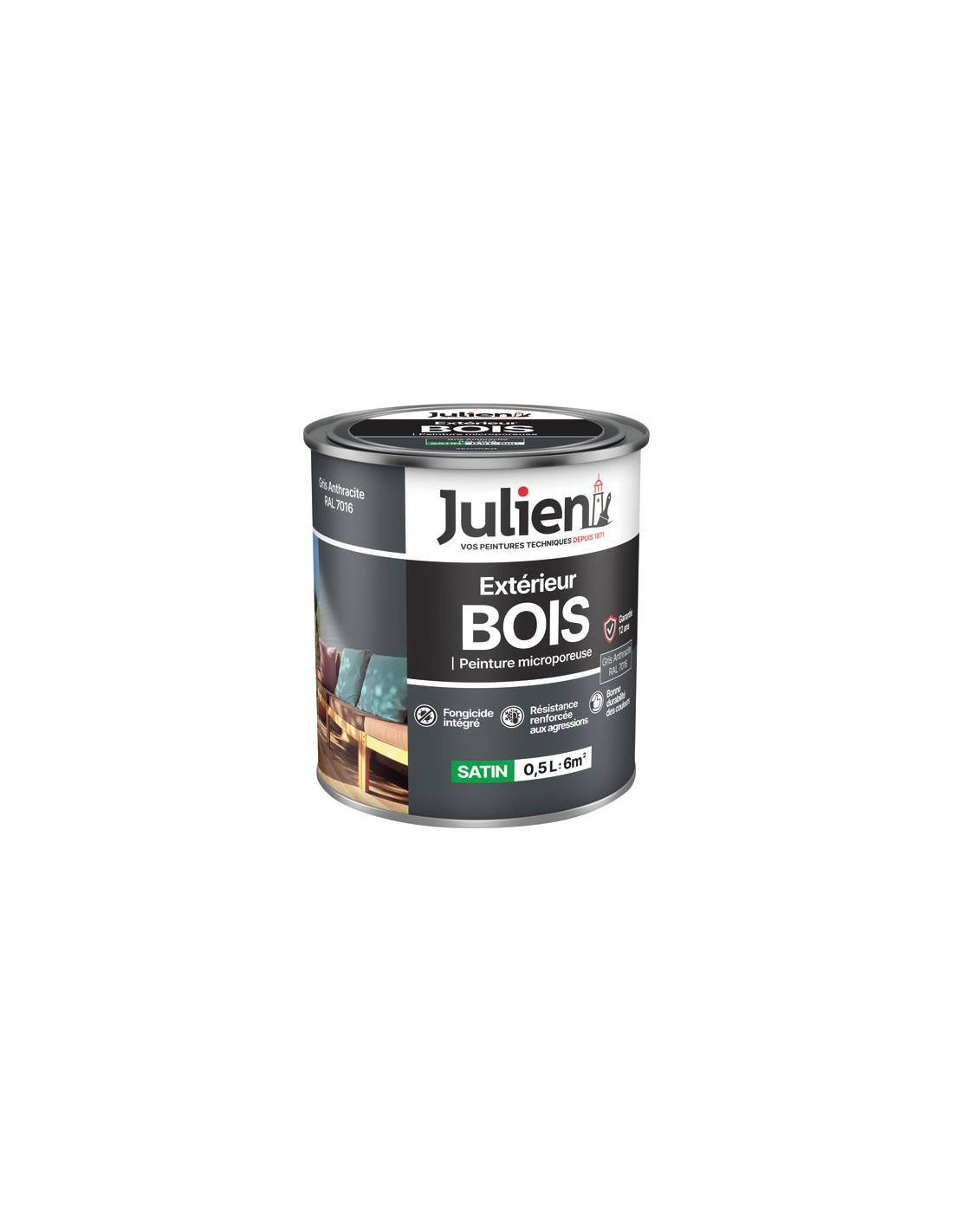 Julien - Peinture Bois Microporeuse Julien Gris Anthracite 0.5l Protection Durable Bois Extérieur - Julien
