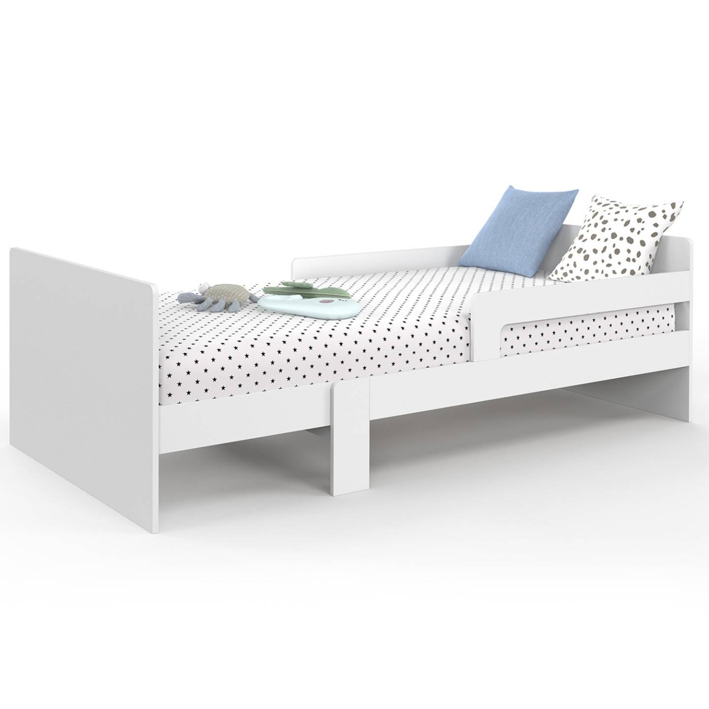 Lit simple évolutif GASPARD 90 x 140/190 cm avec sommier et barrières bois blanc - Image 6
