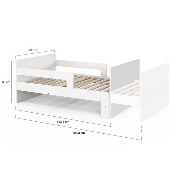 Lit simple évolutif GASPARD 90 x 140/190 cm avec sommier et barrières bois blanc - Image 7