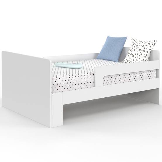 Lit simple évolutif GASPARD 90 x 140/190 cm avec sommier et barrières bois blanc - Image 2