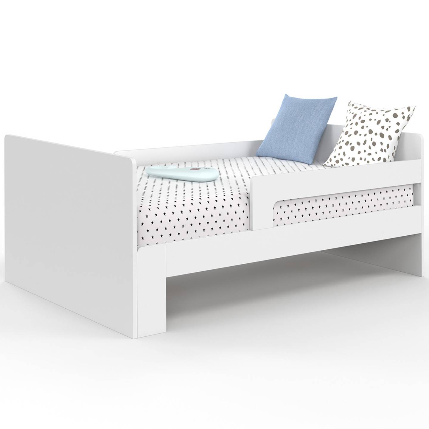 Lit simple évolutif GASPARD 90 x 140/190 cm avec sommier et barrières bois blanc - Image 2