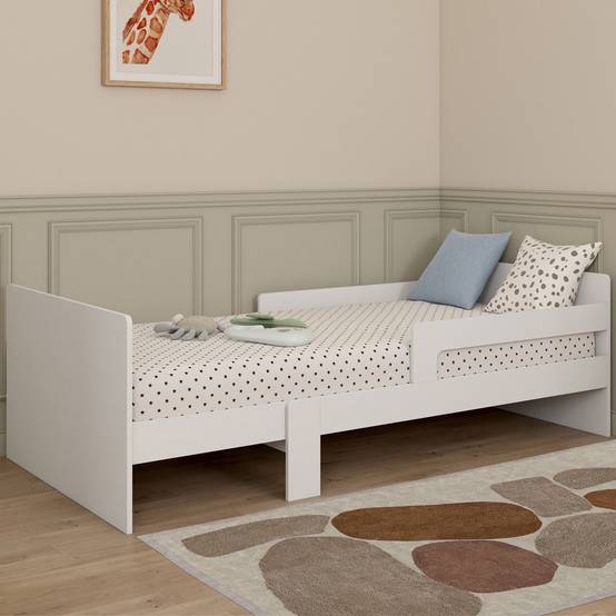 Lit simple évolutif GASPARD 90 x 140/190 cm avec sommier et barrières bois blanc - Image 5
