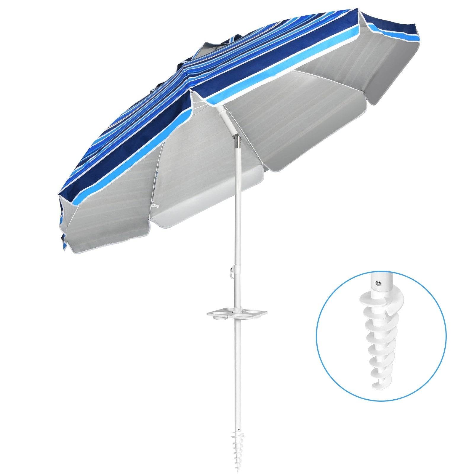 Helloshop26 - Parasol de plage inclinable 2,2 m avec porte-gobelet et protection solaire upf50 + parasol portable bleu - Imagen 2