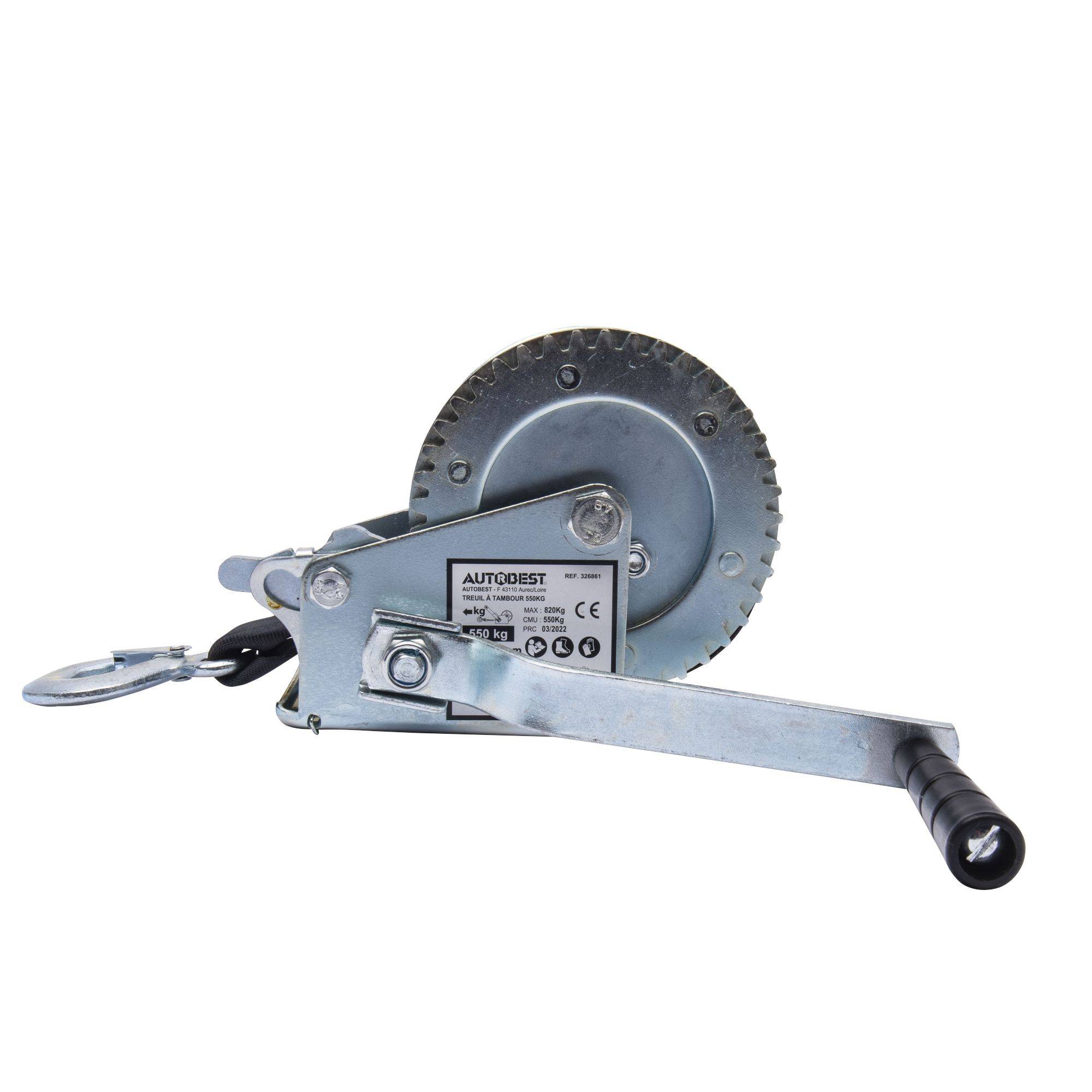 Treuil manuel tambour 550kg 10m de sangle - Image 5