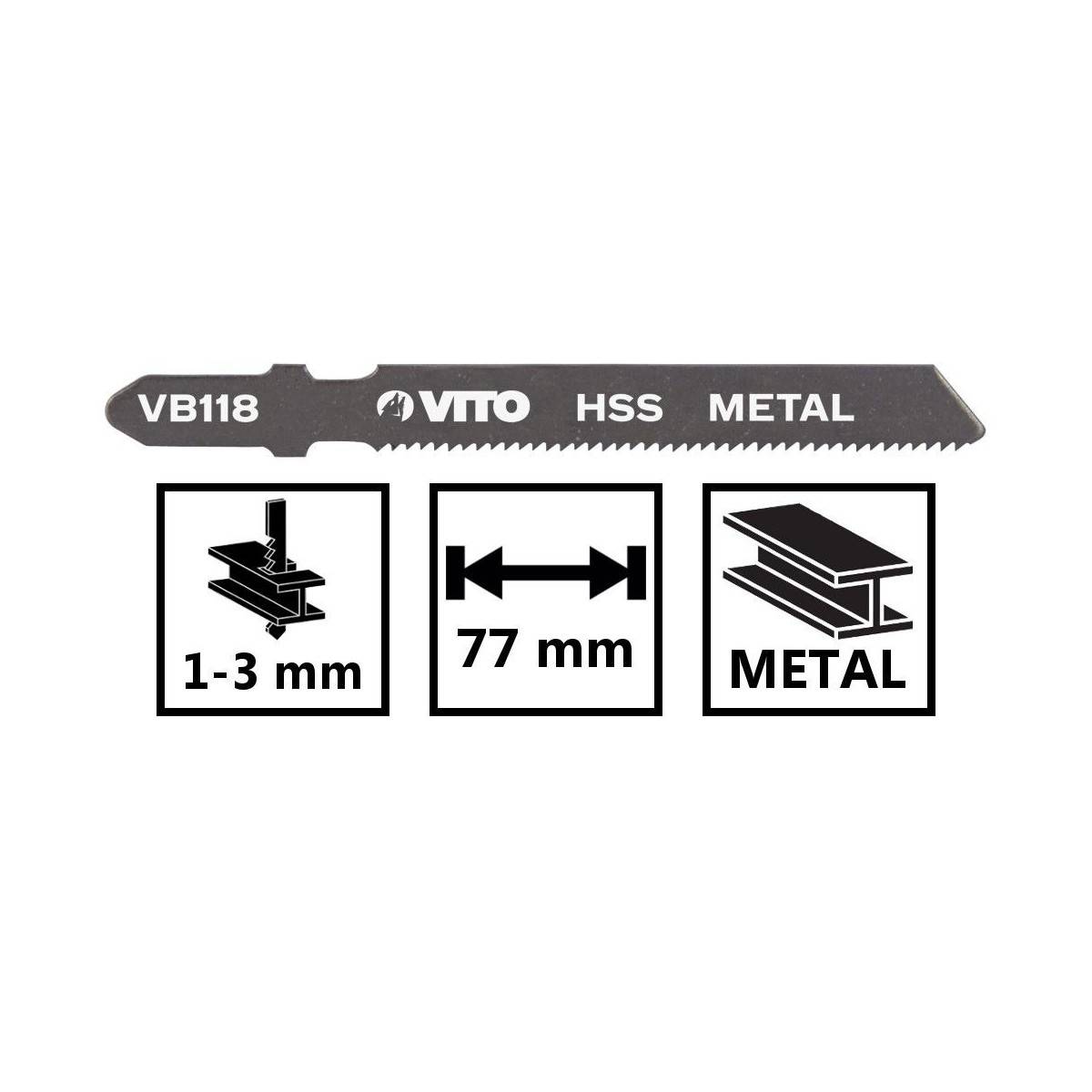 Lot de 5 Lames Scie sauteuse Acier Long: 77mm Coupe 1 à 3mm Emboîtement Bosch VB118.VITO - Imagen 2