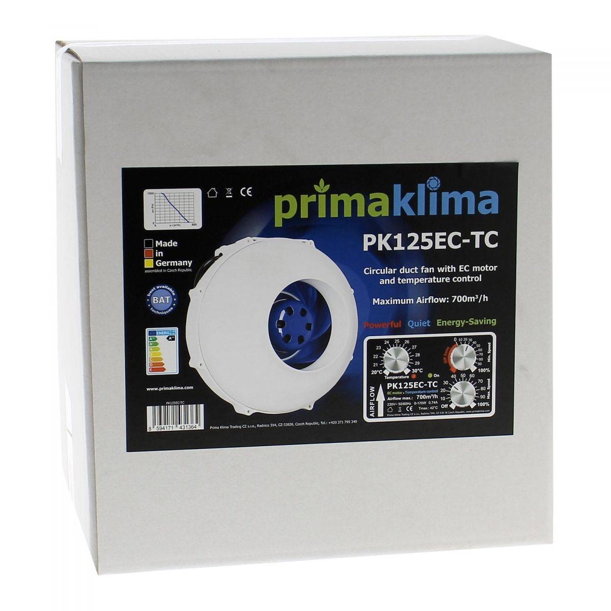 Extracteur D'Air Thermo Prima Klima 400m³/h 125mm - Contrôle Température Et Vitesse Avec Sonde 2m