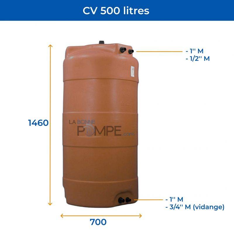 Cuve récupération eau de pluie 500L - Réservoir aérien vertical Terracotta - Polyéthylène - ELBI CV - Image 2