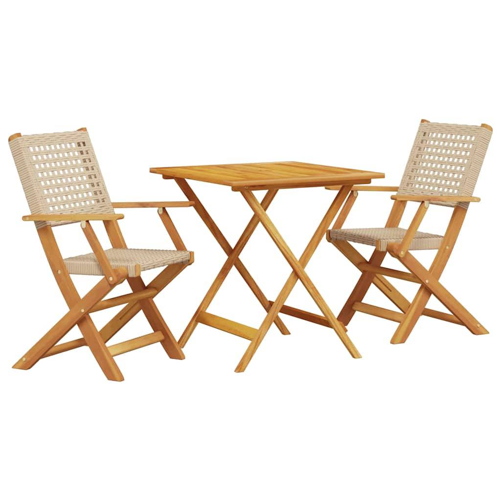 Vidaxl - Ensemble de bistro 3 pcs-Salons de jardin beige résine tressée et bois massif 478675 - Image 2