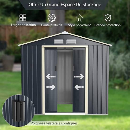 Costway - Abri de jardin 2 portes coulissantes verrouillables – 213,5 × 127 × 194,5 cm – 4 aérations – COSTWAY - Image 3