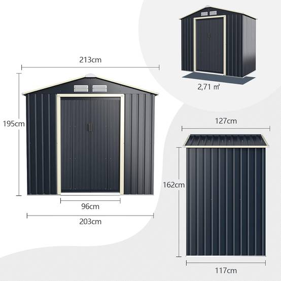 Costway - Abri de jardin 2 portes coulissantes verrouillables – 213,5 × 127 × 194,5 cm – 4 aérations – COSTWAY - Image 9