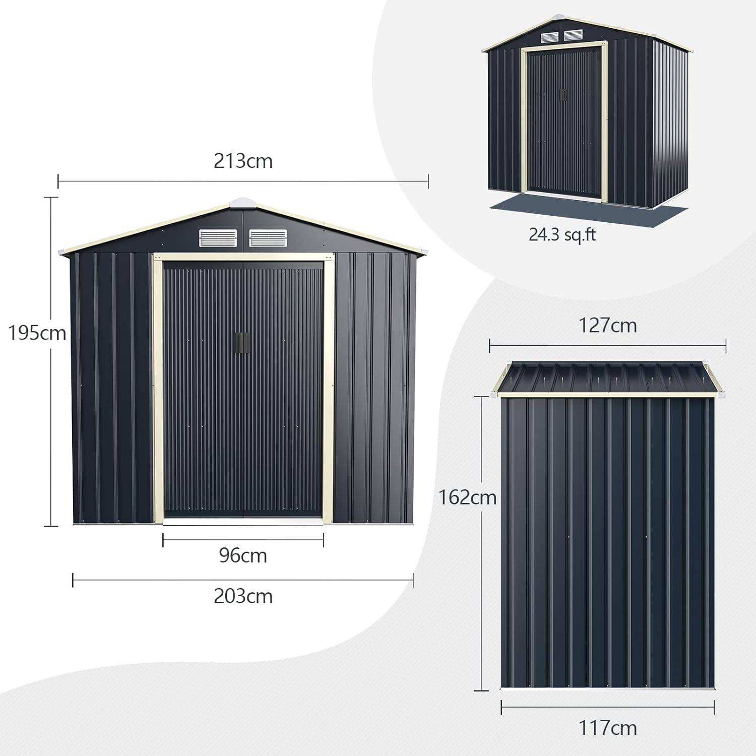 Costway - Abri de jardin 2 portes coulissantes verrouillables – 213,5 × 127 × 194,5 cm – 4 aérations – COSTWAY - Image 5