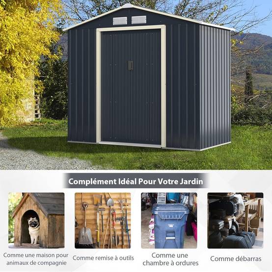 Costway - Abri de jardin 2 portes coulissantes verrouillables – 213,5 × 127 × 194,5 cm – 4 aérations – COSTWAY - Image 8