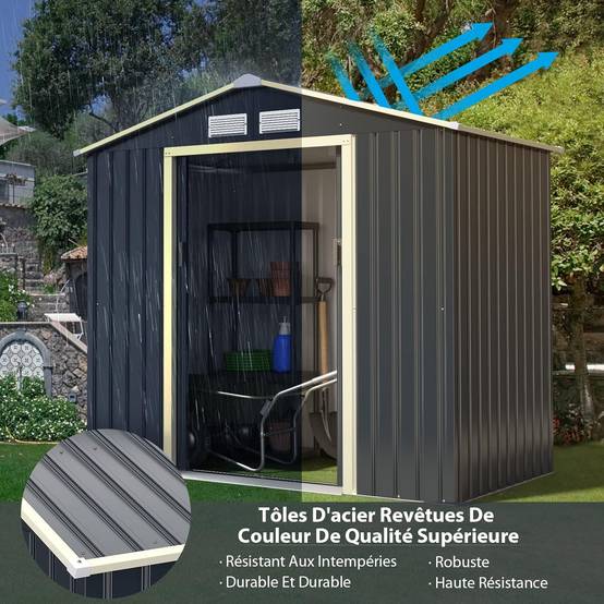 Costway - Abri de jardin 2 portes coulissantes verrouillables – 213,5 × 127 × 194,5 cm – 4 aérations – COSTWAY - Image 4