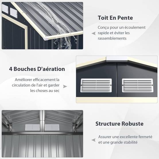 Costway - Abri de jardin 2 portes coulissantes verrouillables – 213,5 × 127 × 194,5 cm – 4 aérations – COSTWAY - Image 2