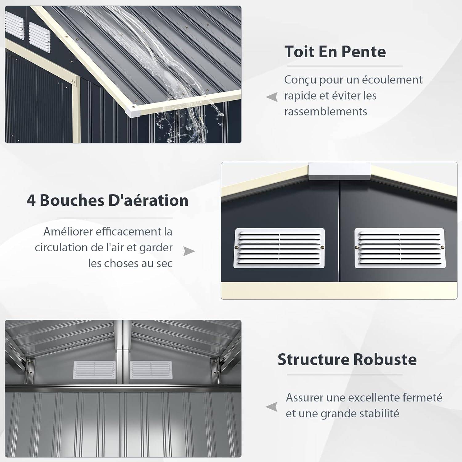 Costway - Abri de jardin 2 portes coulissantes verrouillables – 213,5 × 127 × 194,5 cm – 4 aérations – COSTWAY - Image 2