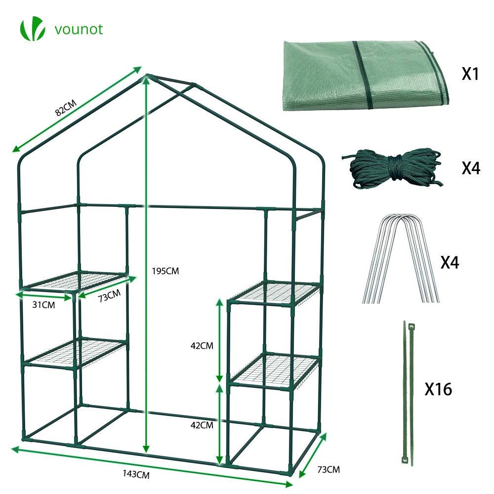 Serre de jardin avec étagères 143x73x195cm vert - Bâche PE renforcée 135g/m² - Fenêtre moustiquaire, porte enroulable zippée - Image 6