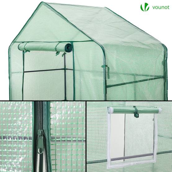 Serre de jardin avec étagères 143x73x195cm vert - Bâche PE renforcée 135g/m² - Fenêtre moustiquaire, porte enroulable zippée - Image 5
