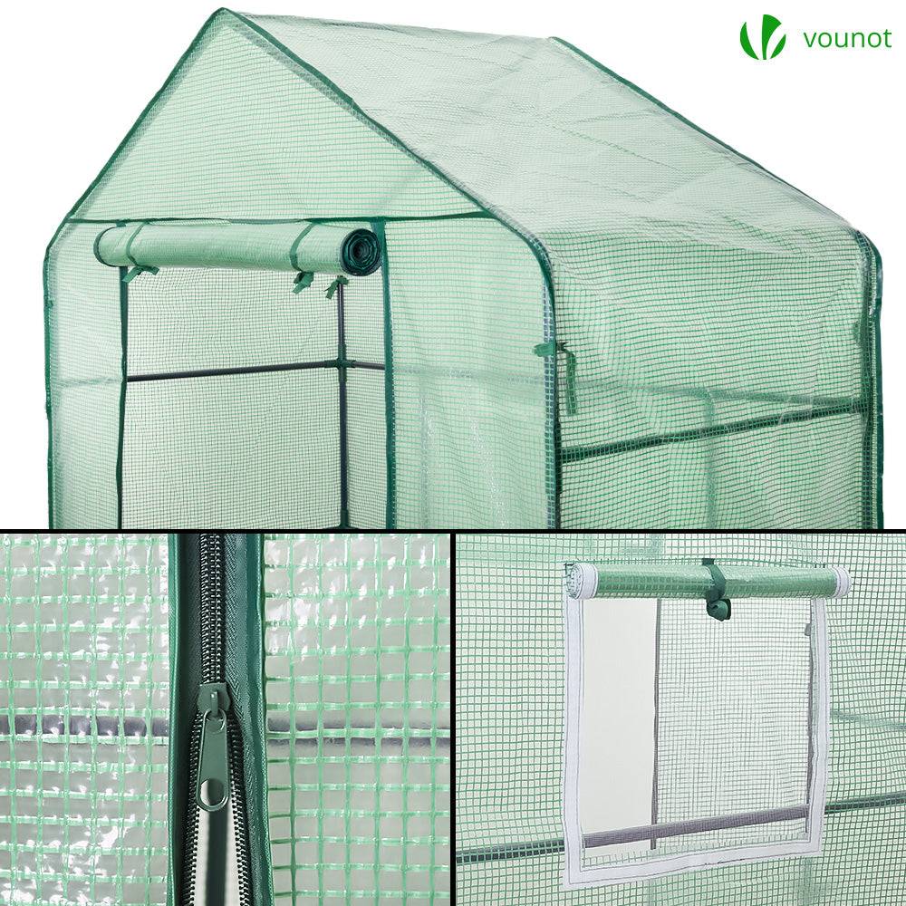 Serre de jardin avec étagères 143x73x195cm vert - Bâche PE renforcée 135g/m² - Fenêtre moustiquaire, porte enroulable zippée - Image 5
